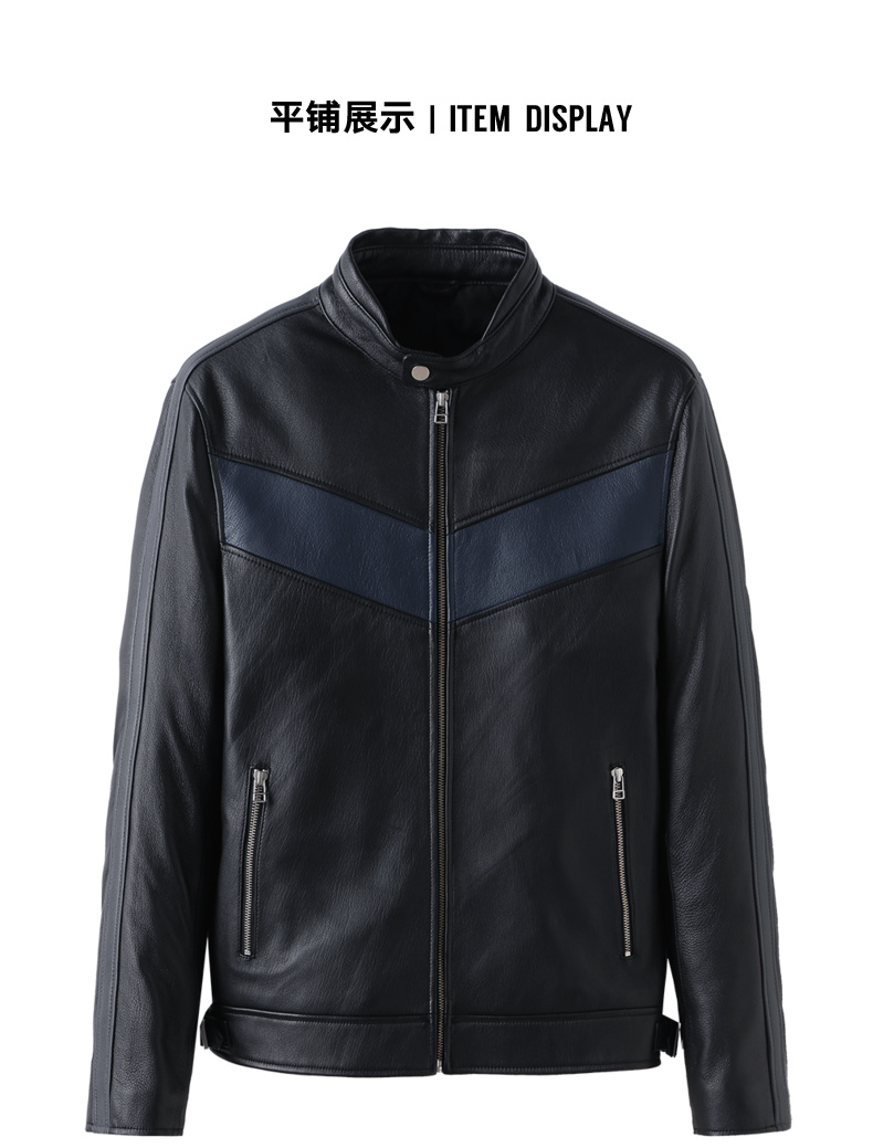 马克华菲皮衣男2018冬季新款修身山羊皮革拼接棒球领真皮棉衣外套