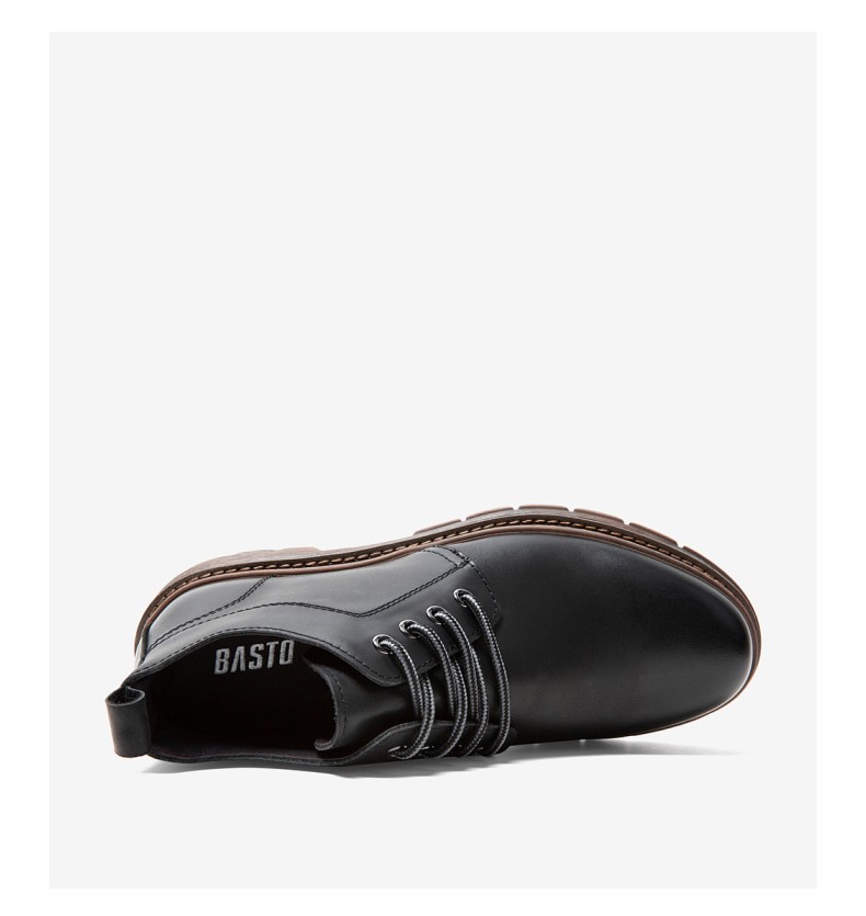 basto百思图2019冬季专柜同款黑色牛皮革英伦风系带男皮鞋z5660dm9