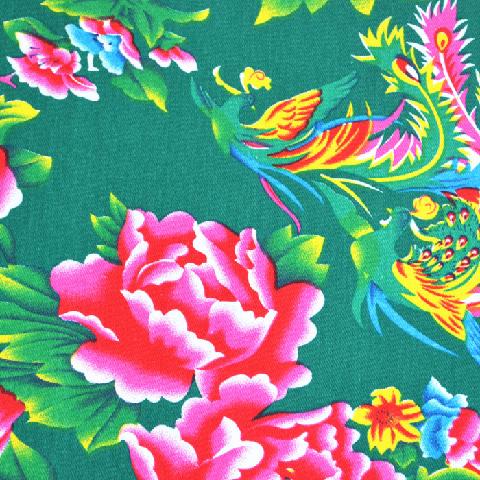 东北大花布红色牡丹花布料全棉被套被面椅套布凤凰牡丹沙布