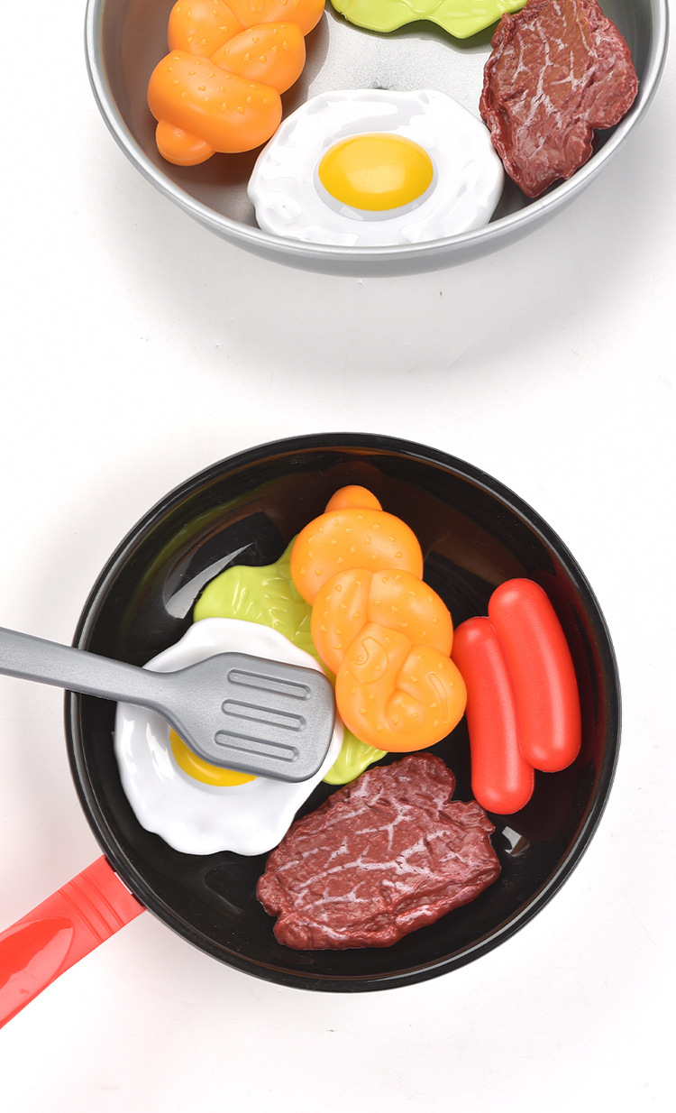 儿童过家家玩具宝宝模仿炒菜平底锅diy厨具配菜仿真炒锅8件套装