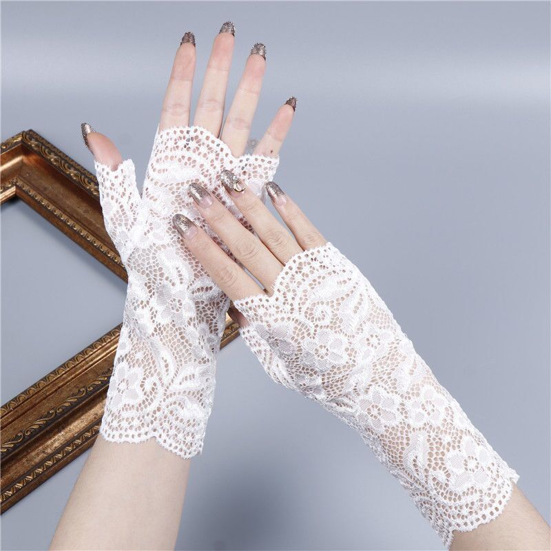 蕾丝手套薄夏季户外半指运动装饰骑车行户外女士冰丝防晒