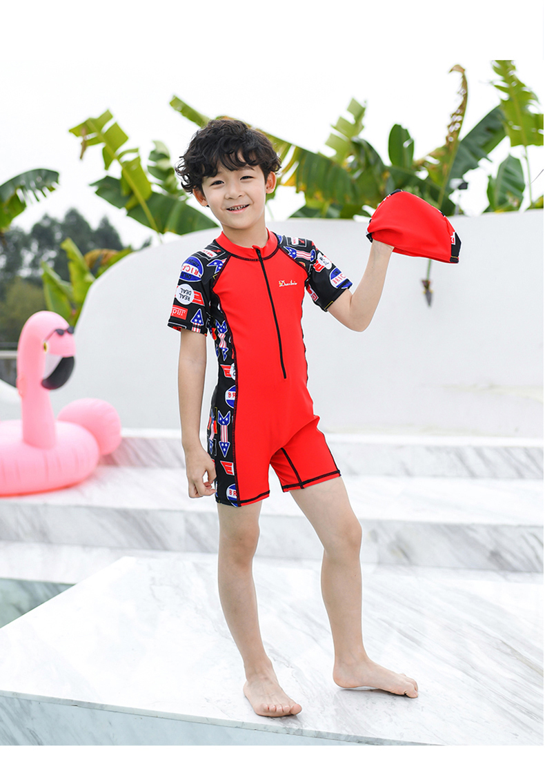 儿童泳衣男童中小童连体专业学游泳课训练男孩速干温泉泳装