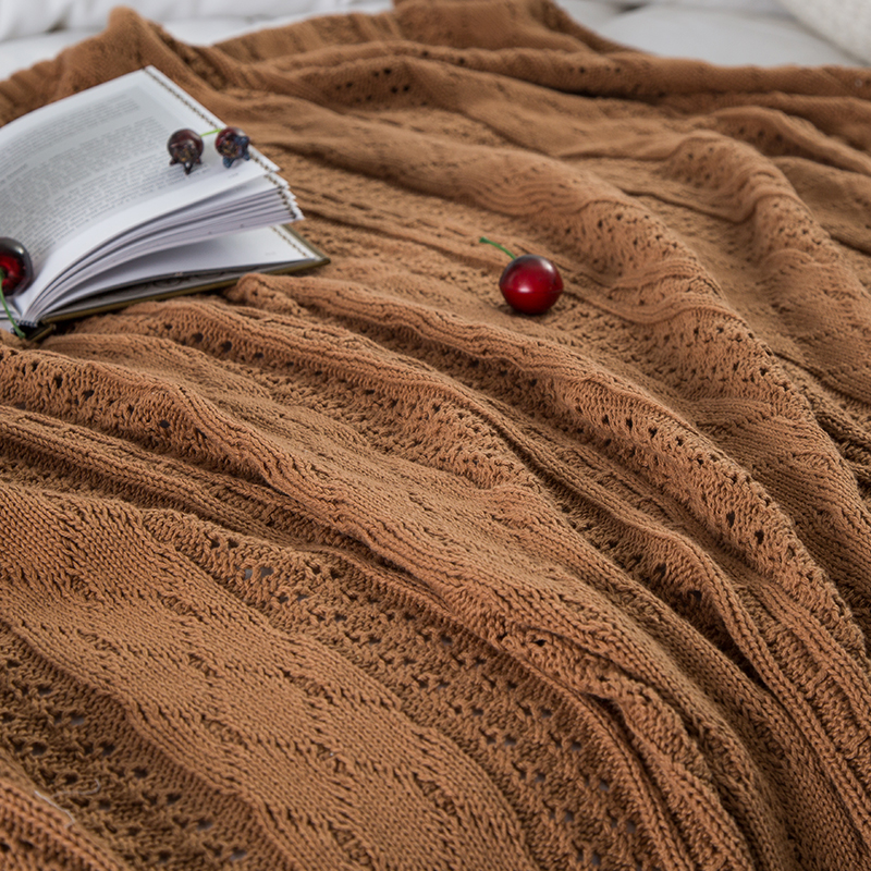 镂空针织毯美食拍照背景餐巾桌布沙发盖毯床尾装饰搭毯棉 艾纳-褚色