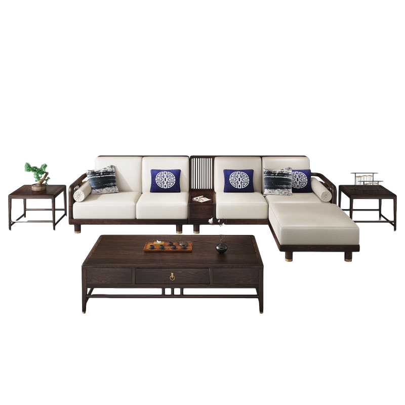 艾希(ashe)沙发my121转角沙发 新款新中式布艺转角真皮沙发组合美国