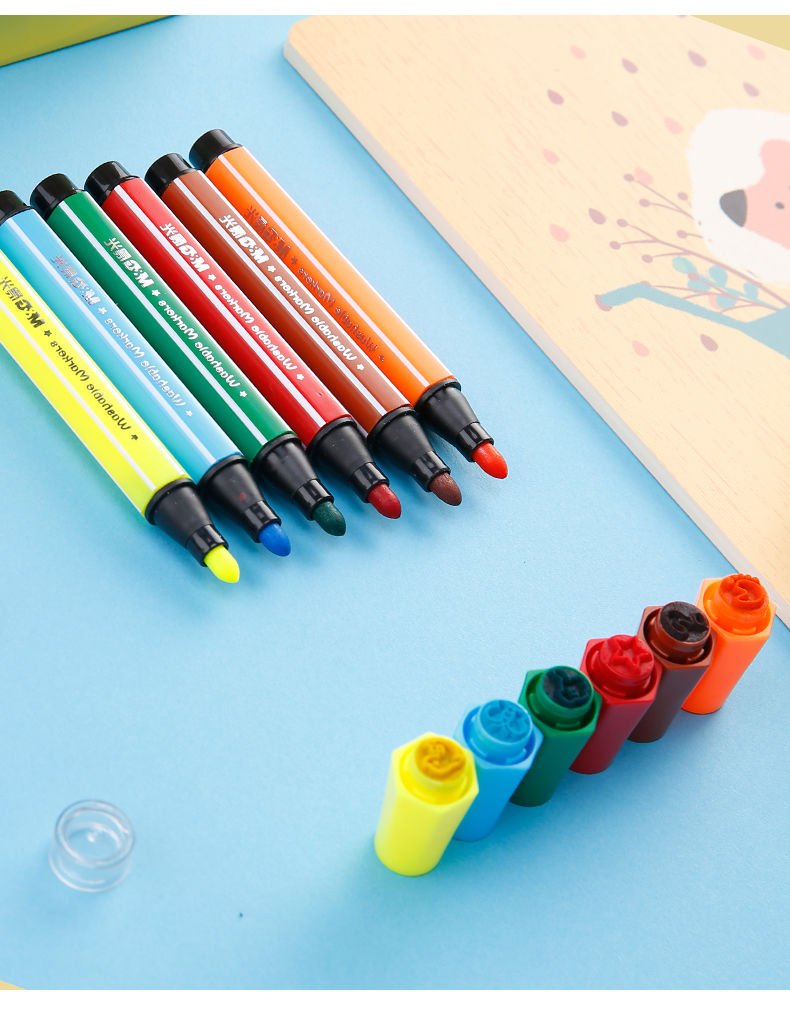 晨光文具儿童无毒带印章可水洗水彩笔六角36色水彩笔画笔12色小狐希里