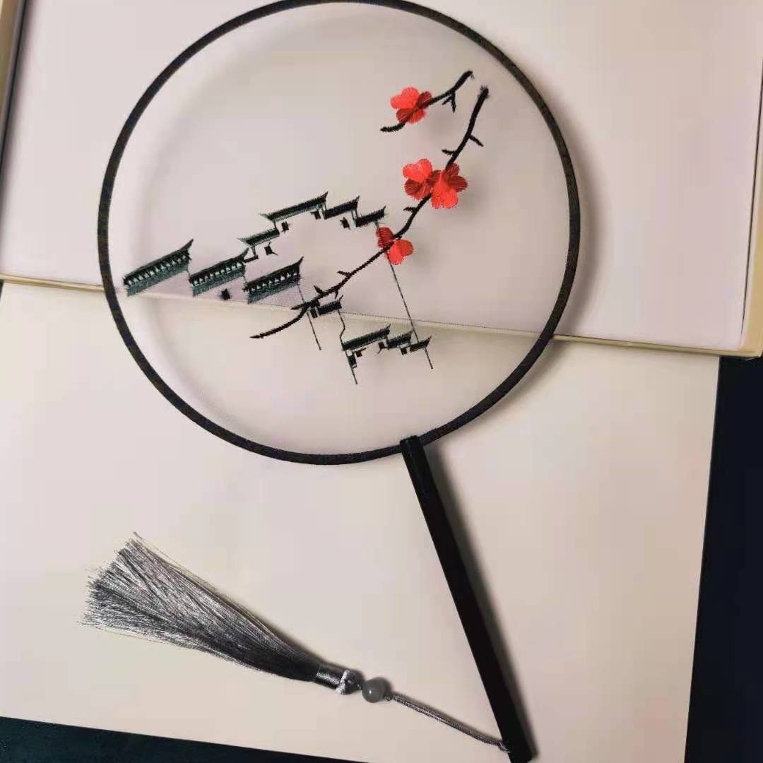 刺绣双面团扇古风摇扇汉服动漫配饰中国风旗袍莲花仙鹤扇圆扇梅花蝴蝶