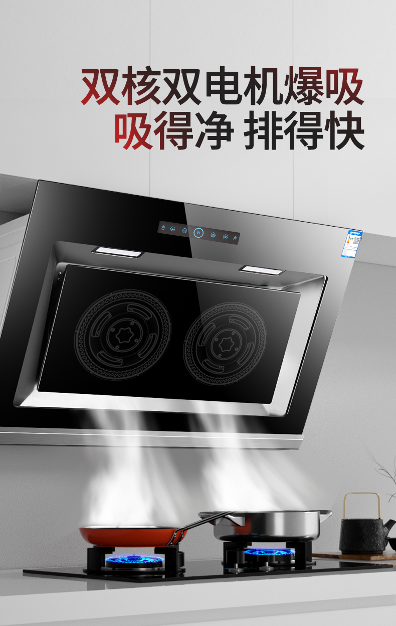 chigo志高家用抽油烟机侧吸式壁挂式自动清洗大吸力银色