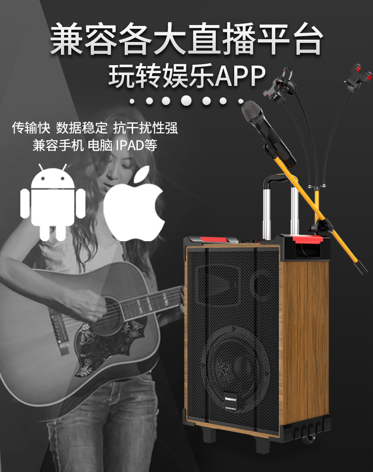 特美声音响qx1270户外音响声卡直播一体机大功率网红k歌移动音