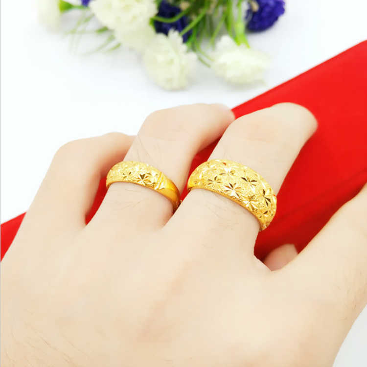 maileon时尚戒指121708265 铜镀金沙金光面情侣男士金色女士戒指镀金