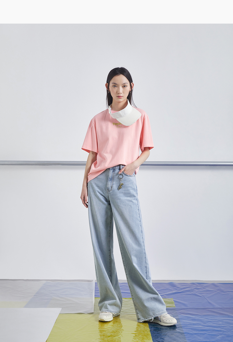 初语女士t恤 初语夏装2021新款女圆领简约韩版黑色字