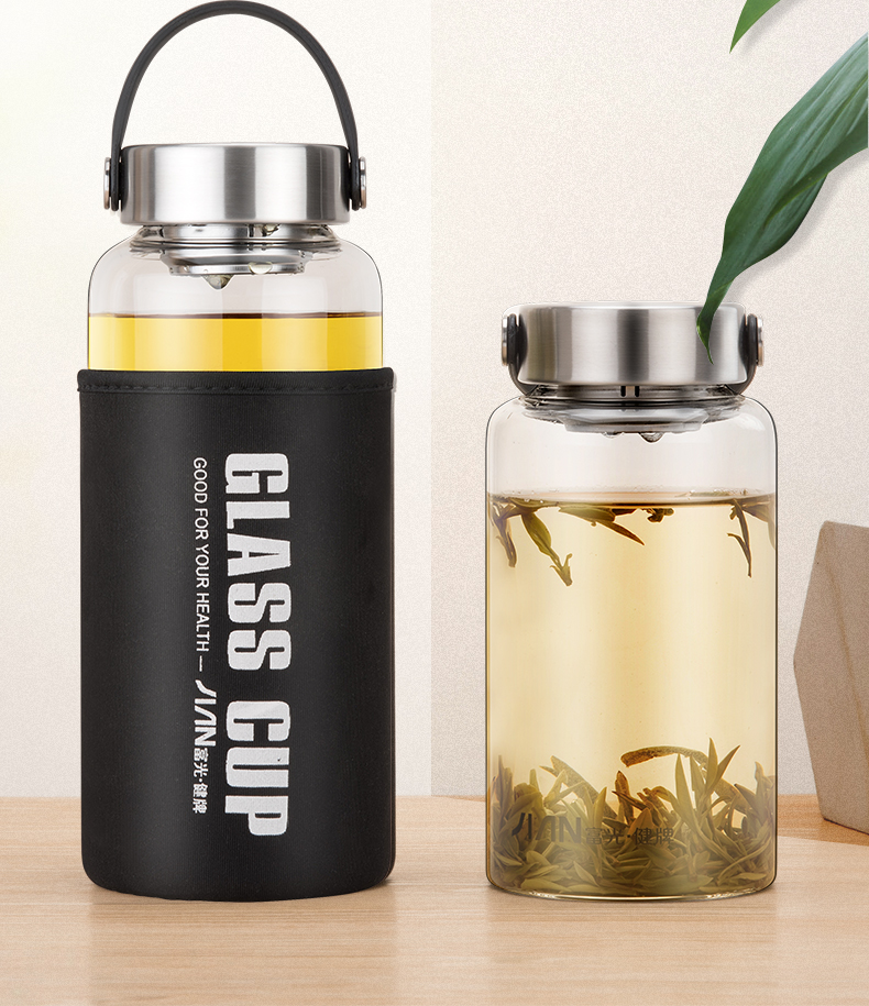 大容量玻璃杯超大号水杯便携男泡茶杯子单层过滤8001000ml