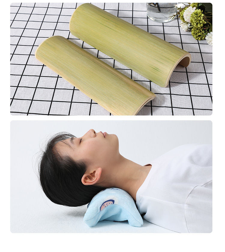竹筒颈椎修复颈椎专用枕头复位牵引竹子空心硬实木u型半圆柱理疗 腰枕