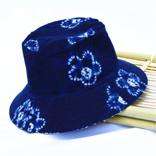 民族风小盆帽女渔夫帽遮阳防晒太阳棉折叠双面戴帽子手工扎染帽图案1