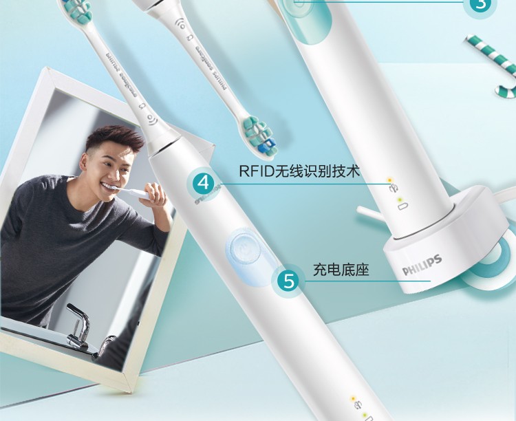 飞利浦(philips)声波牙刷hx6809/02成人充电式声波震动牙刷深层洁净