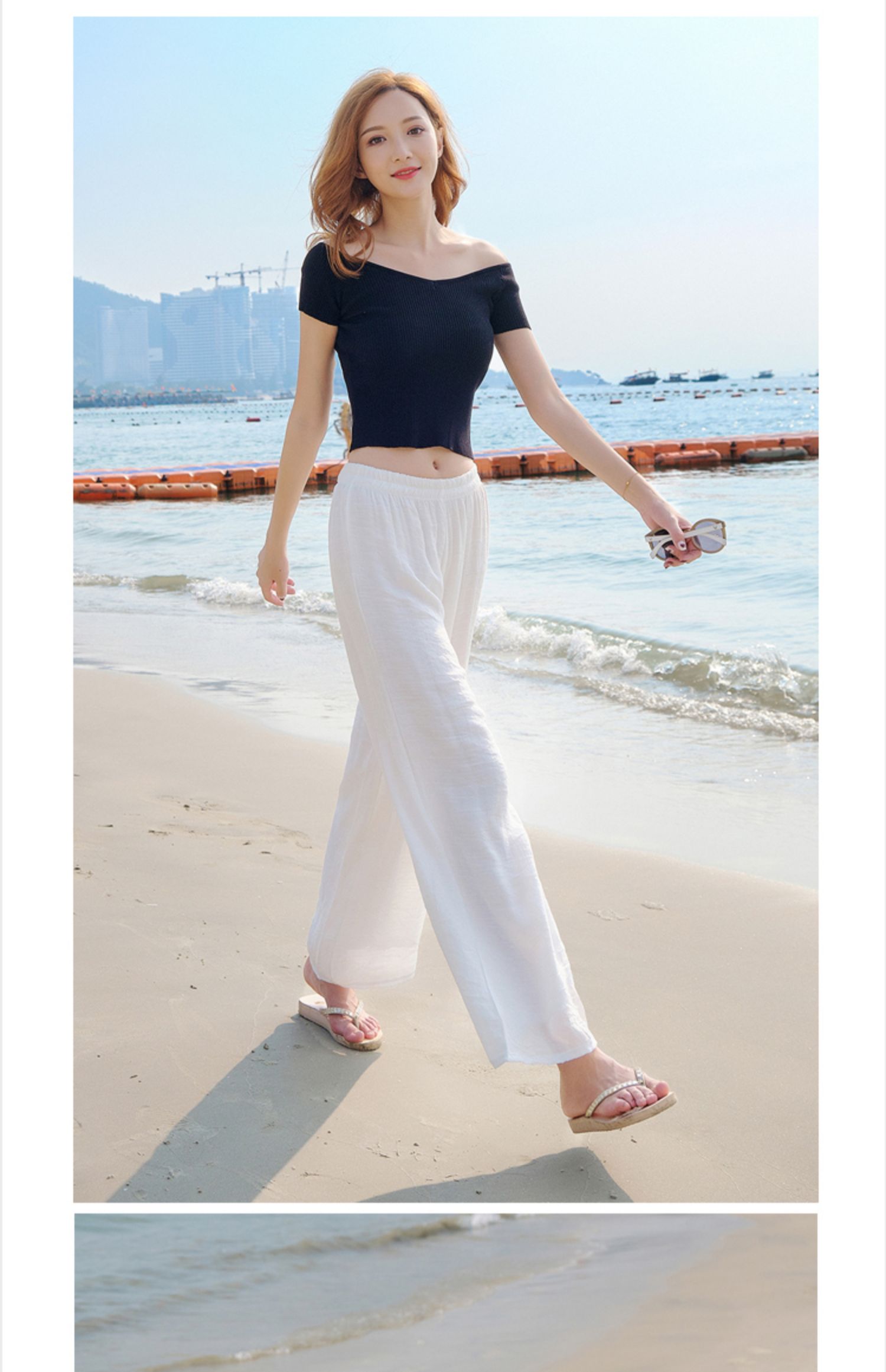 白色亚麻女裤夏季薄款宽松棉麻裤垂感阔腿裤高腰麻纱长裤子直筒裤白色