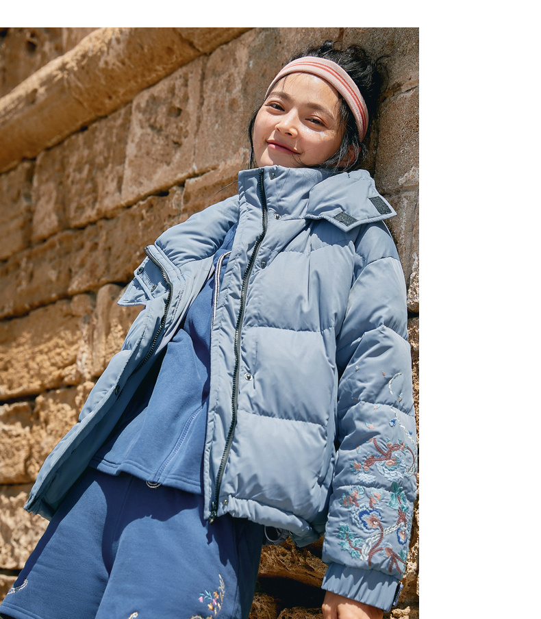 裂帛短款羽绒服女装2020冬季新款刺绣连帽面包服时尚加厚外套51190658