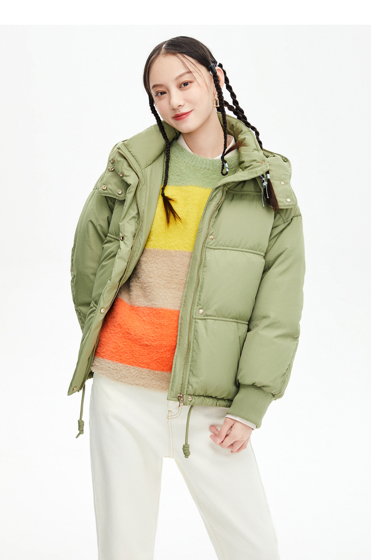 森马(semir)女士羽绒服 semir森马中长款连帽纯色2021新款冬oversize