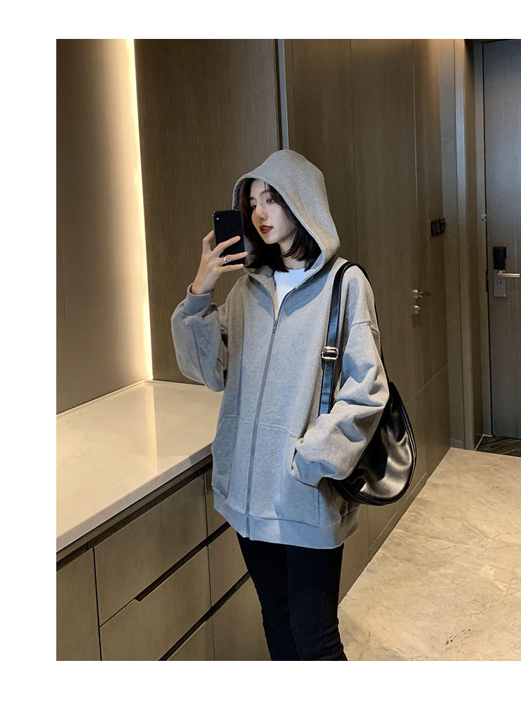 连帽加绒卫衣女宽松2020春秋新款韩版休闲开衫拉链外套帽衫暖青汇