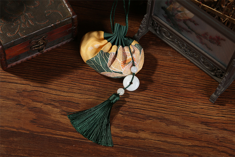 香包刺绣荷包礼品小香囊汉服随身香袋空袋-荷花空袋(平安扣流苏) 端午