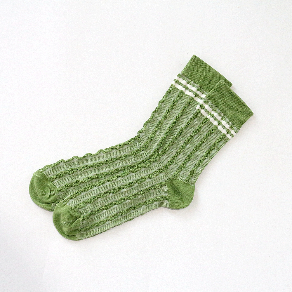 绿色袜女中筒袜ins潮条纹春夏季格棉清新少女系长筒袜