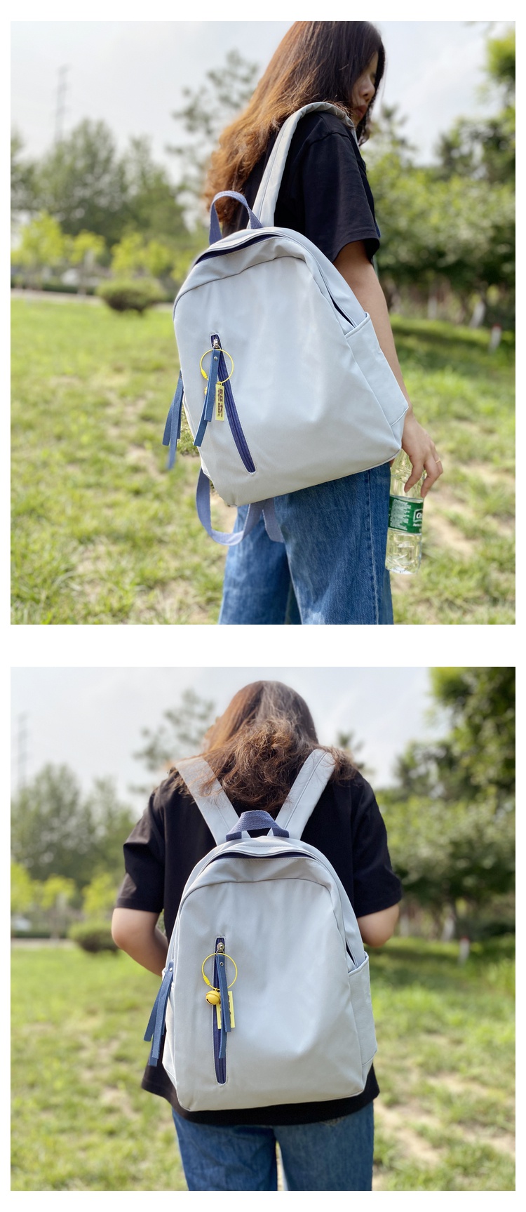 fenghouins日系森系书包女初中生双肩包简约百搭高中学生背包夏天旅游