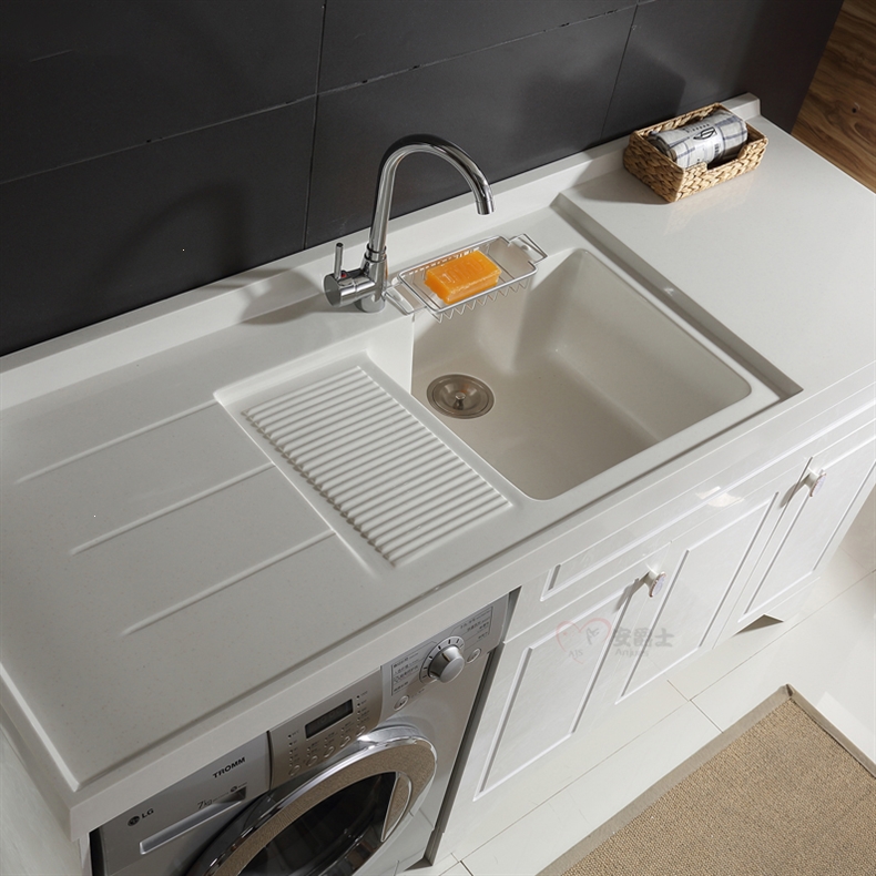 全石材整体金刚石阳台洗衣柜石英石台面带搓衣板玉石滚筒洗衣机池 1.