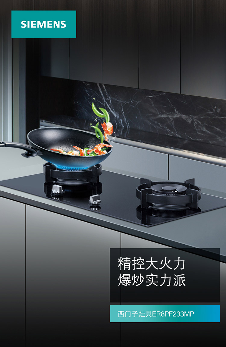 西门子(siemens)嵌入式5kw大火力燃气灶 全铜炉头 一键点火 电池款 er