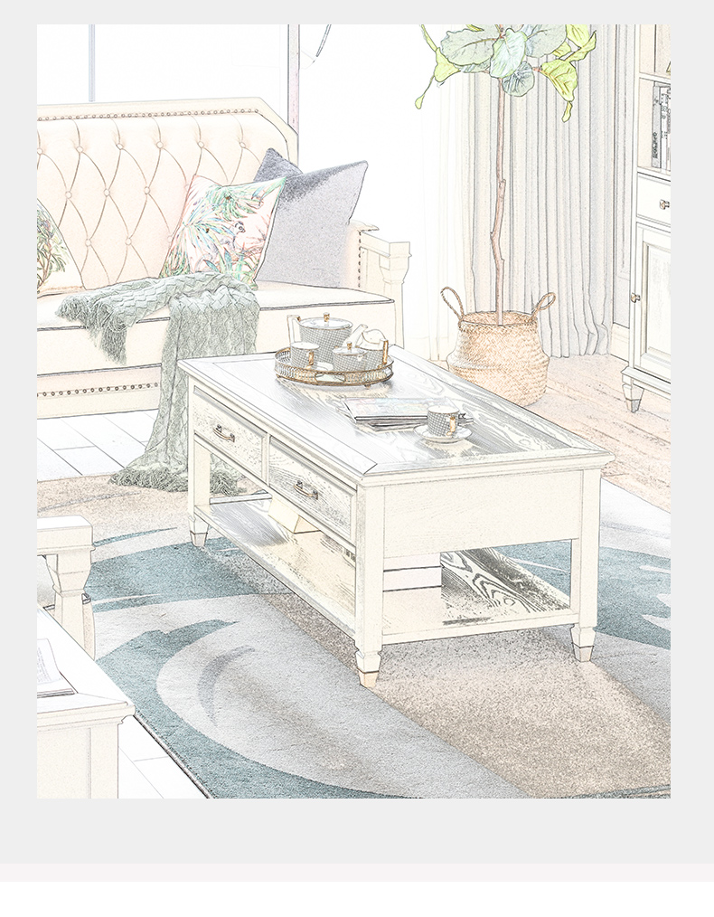 美式全实木高级灰茶几简约复古茶桌欧式茶几电视柜组合乡村客厅