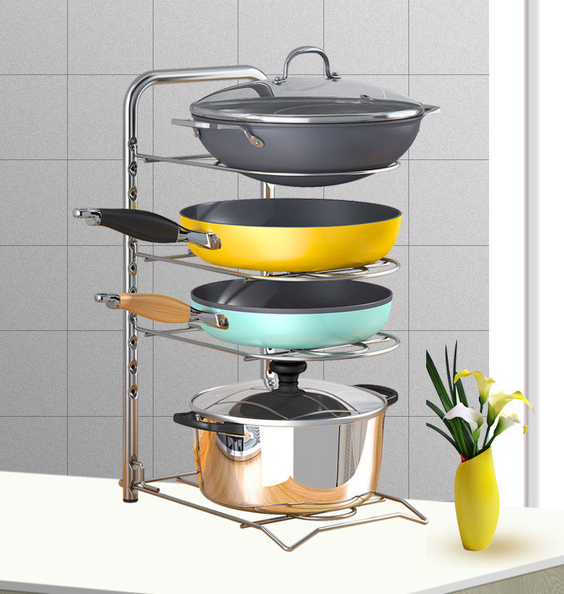 304不锈钢锅架可调节多层收纳架平底锅放锅架家用锅具置物架迷你款304