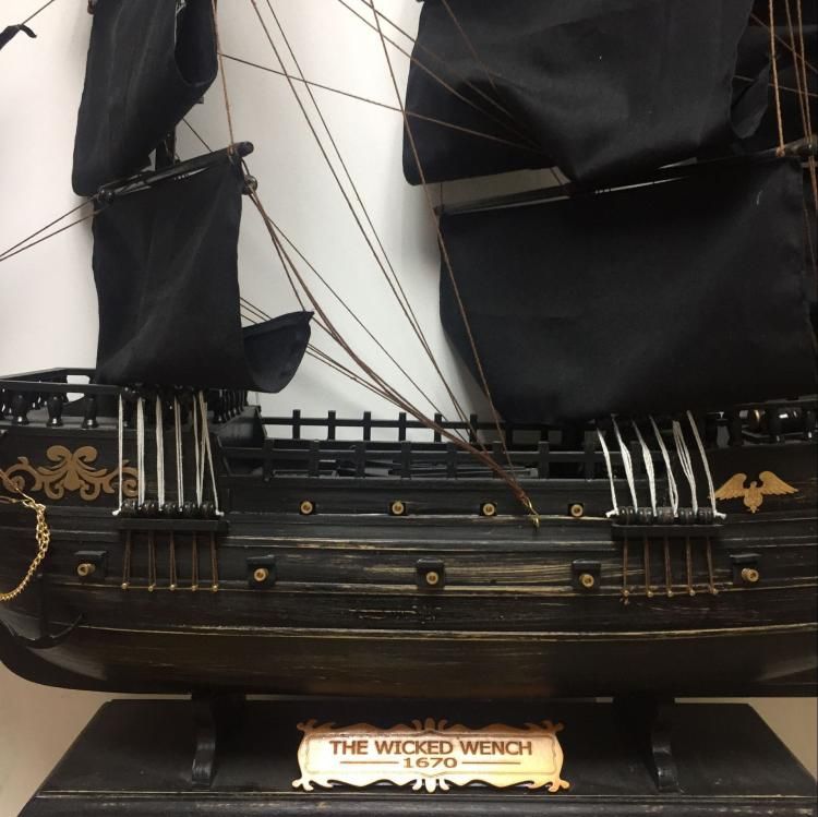 24x6x24cma加勒比海盗船模型黑珍珠号帆船摆件复古实木手工木船一帆