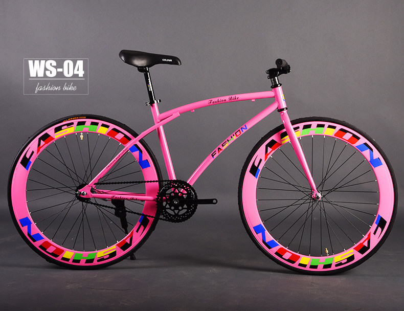 死飞自行车荧光单车倒刹倒骑学生配色男女式实心胎复古2426寸