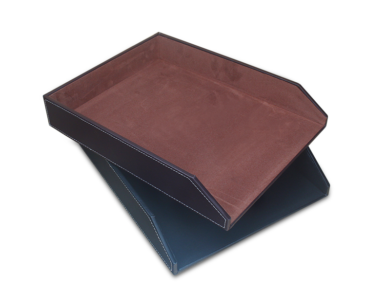 皮革档案收纳盒 a4文件盘 办公用品桌面资料筐 杂物文具创意