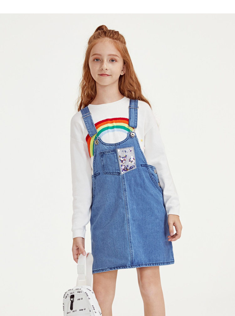 巴拉巴拉儿童连衣裙女童公主裙春装大童牛仔背带裙百搭时髦洋气女