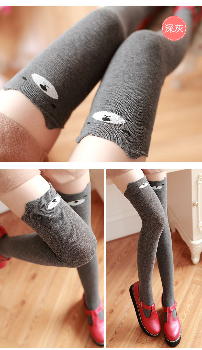 黑色猫咪春秋季卡通熊猫立体耳朵过膝袜可爱日系高筒袜子猫咪黑色长筒