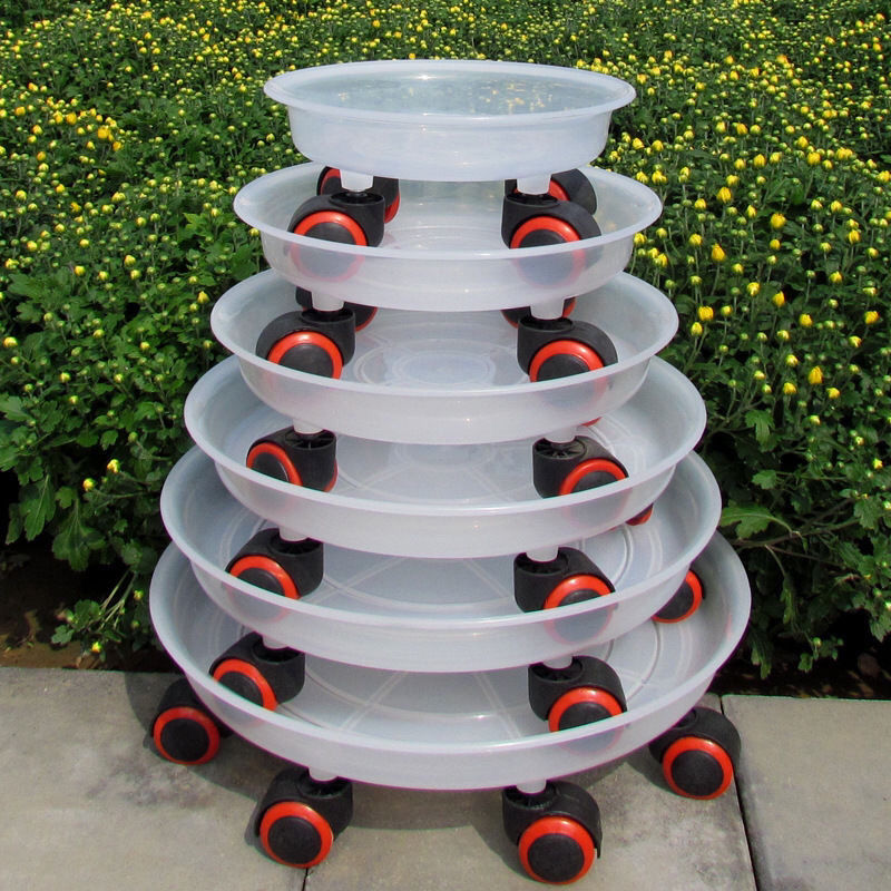 艺呈花盆托盘带轮透明移动花盆托盘底座架花底盘底托垫盆盘滑轮拖 半