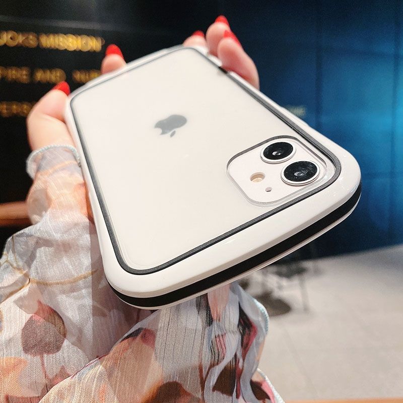 简约iphone11小蛮腰手机壳苹果12pro透明xsmax玻璃78plus男女xr潮粉色