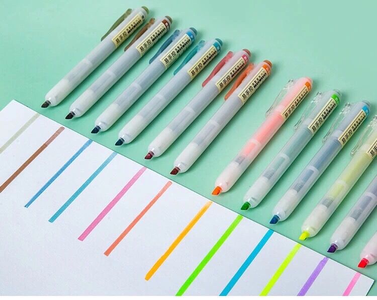 易手控按动荧光笔中性笔重点标记复古色莫兰迪色小清新简约风学生