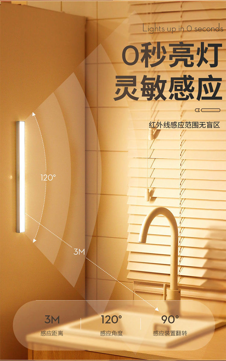 《智能人体感应灯全自动超亮家用卧室厕所楼梯道走廊夜灯充电不插电