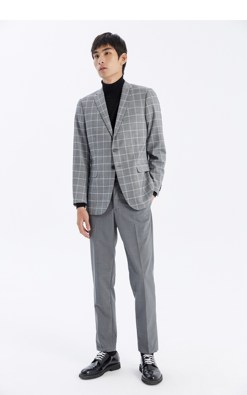 8,1日0点开抢]mecity男装羊毛窗格商务休闲西装外套男修身韩版抗皱