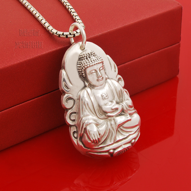 美芙仁实心立体浮阿弥陀佛生肖猪生肖狗吊坠守护神纯银项链刻字