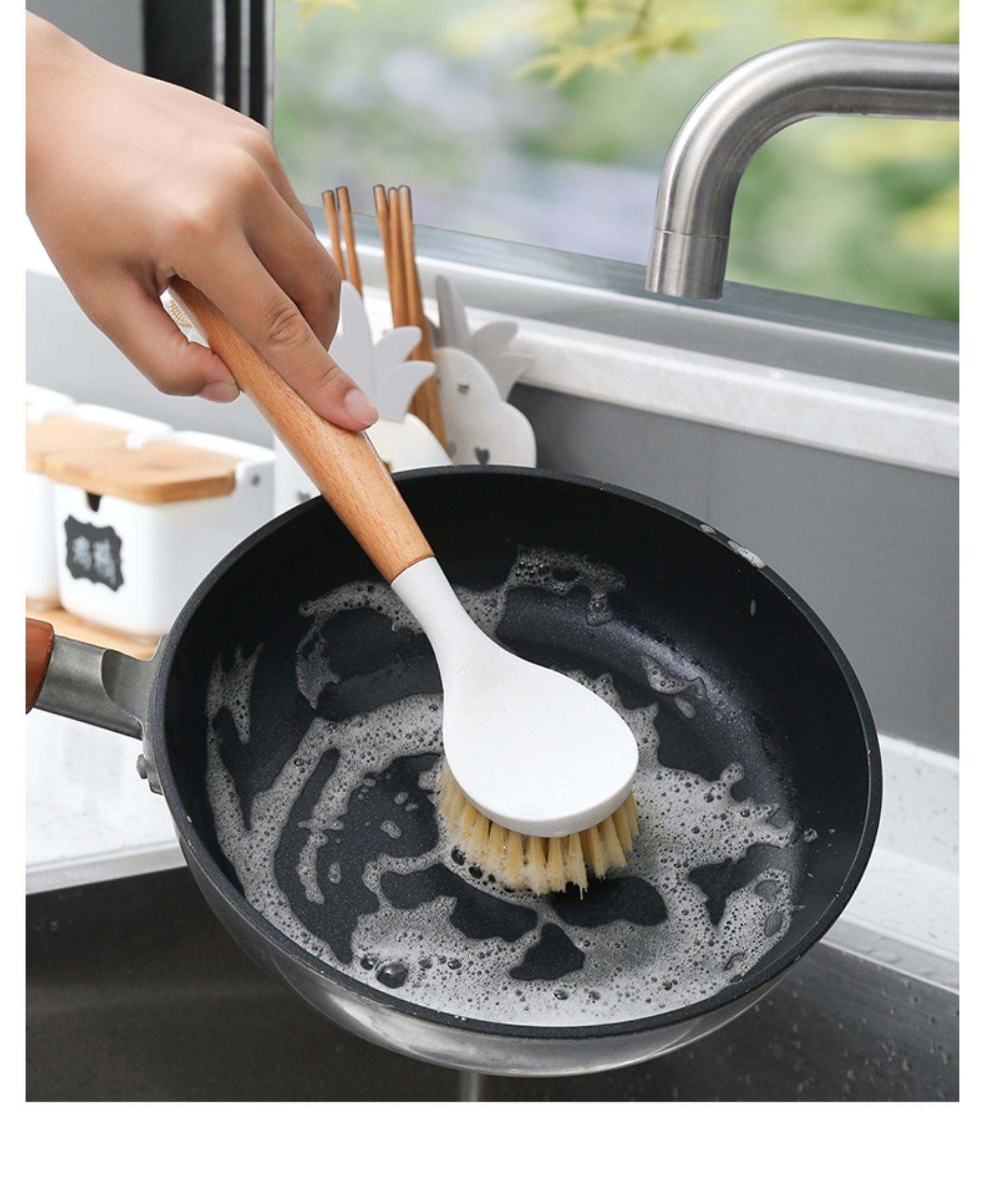 榉木长柄洗锅刷家用小刷子刷锅器厨房不粘锅去污清洁锅刷 yicheng