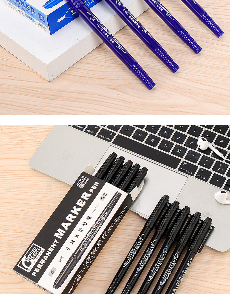 金万年小双头记号笔油性勾线笔防水快干不掉色粗细工业笔细线双头笔