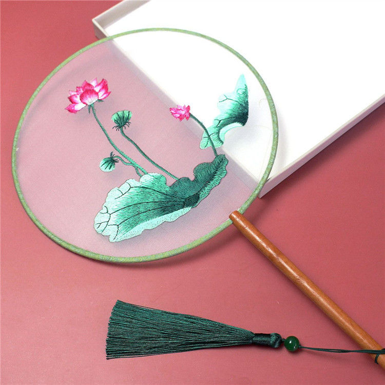 刺绣双面团扇古风摇扇汉服动漫配饰中国风旗袍莲花仙鹤扇圆扇梅花蝴蝶