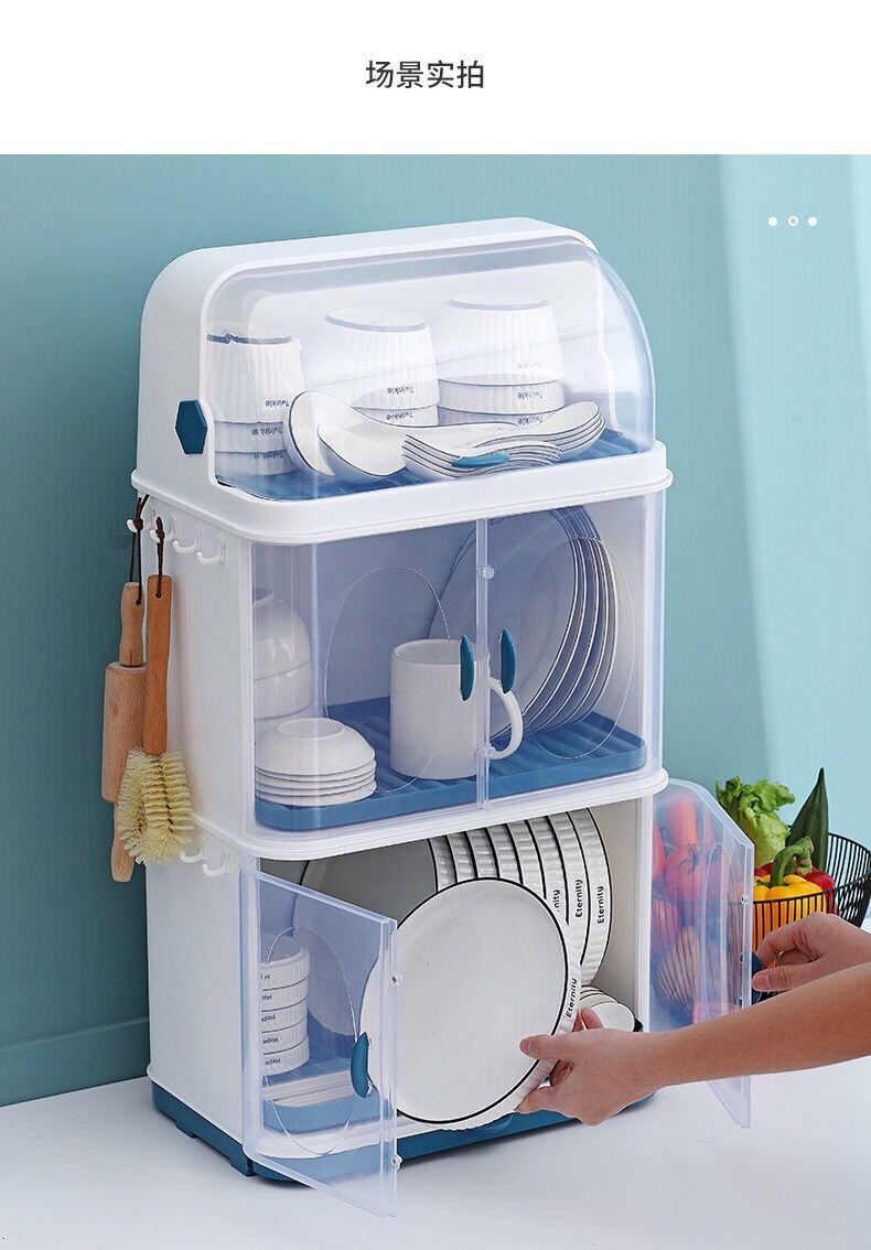 碗柜碗筷厨房收纳餐具柜带盖盒放碗沥水置物多功能碗碟调料整理架