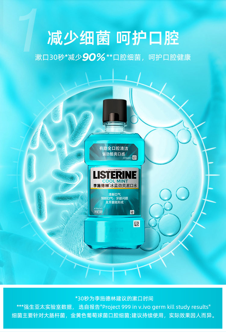 李施德林(listerine)冰蓝劲爽口味漱口水250ml*4组合装