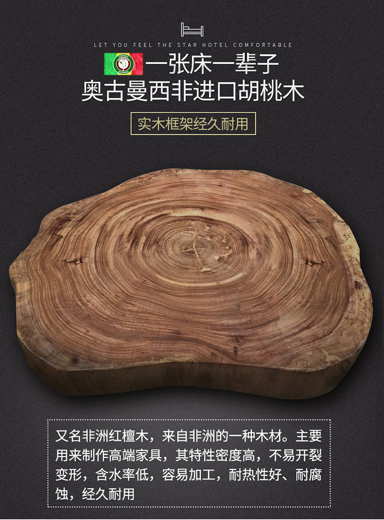胡桃木实木床1.8米双人床1.5m 现代简约主卧婚床北欧1.2小户型床定制