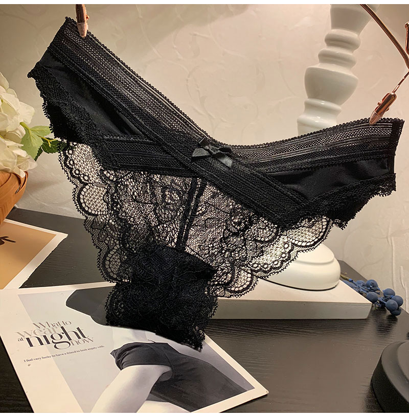 绿彩虹光时尚性感v型交叉腰边蕾丝内裤女士低腰透明诱惑三角裤裆新品