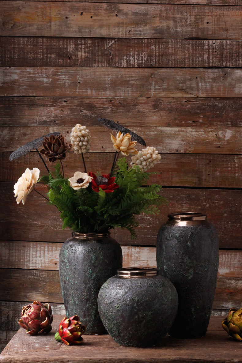 景德镇粗陶陶罐水培干花插花花瓶复古落地花瓶客厅装饰插玫瑰摆件 1