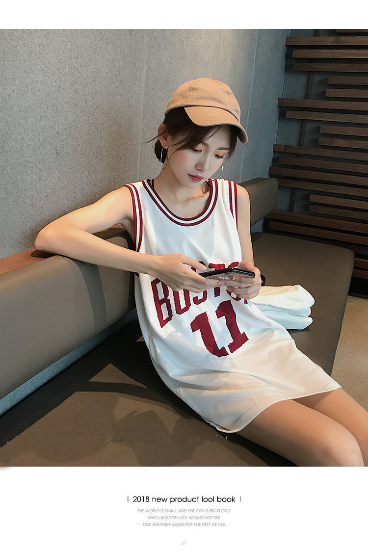 bf风外穿女生篮球服夏季韩版宽松中长款字母背心t恤女ins性感潮流单件