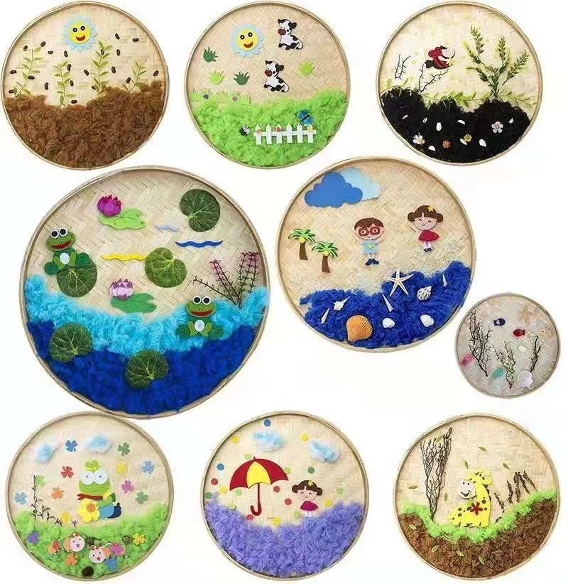 竹制品圆簸箕藤条编织篮藤编篮竹筛水果篮子塑料竹编竹匾晾晒绘画 竹